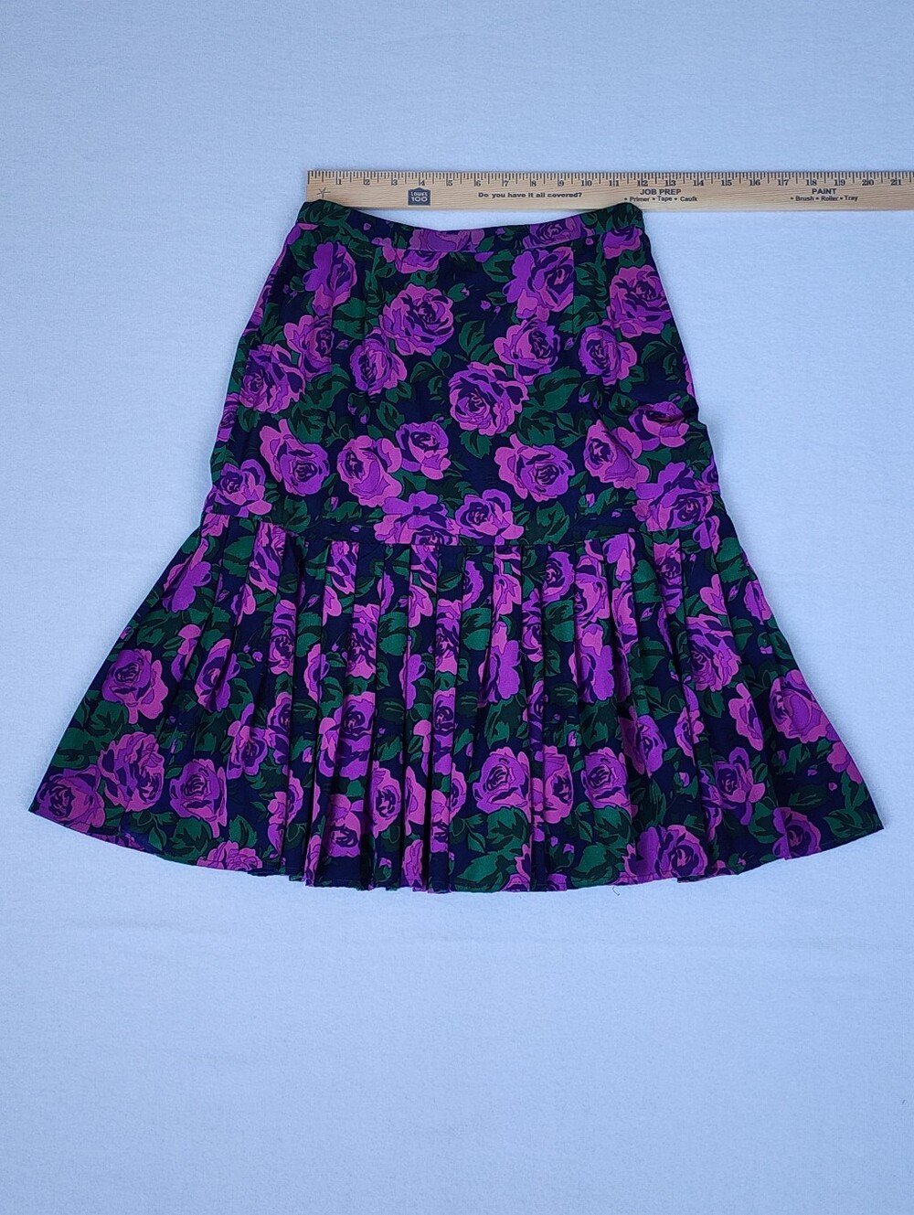Vintage 90s Silk Floral Drop Waist Skirt Purple Rose Grunge Cottagecore Petite 8 - Picture 2 of 6